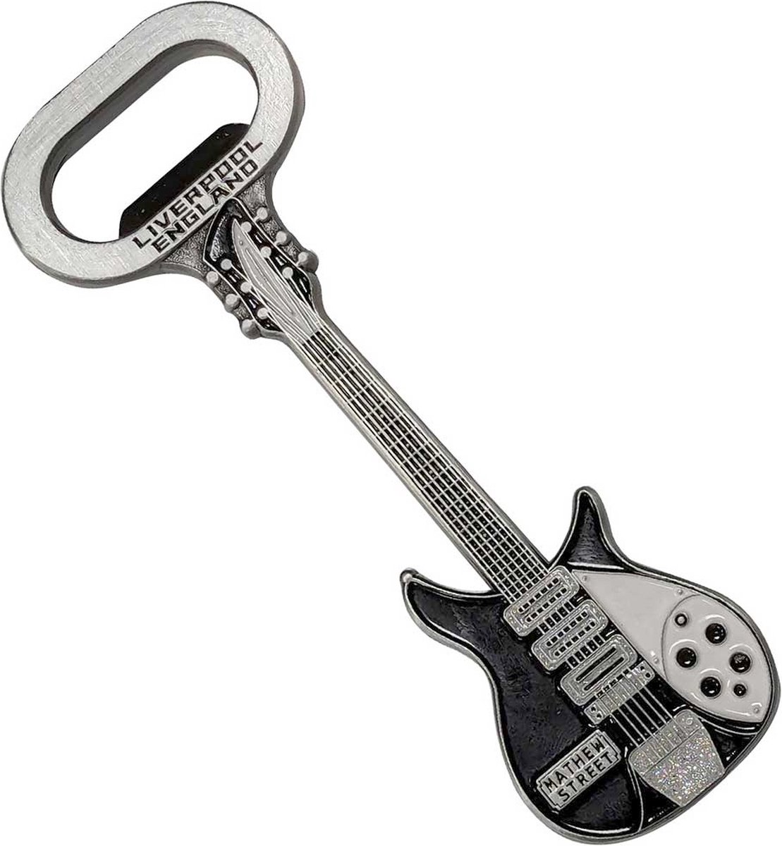 - Mathew Street B&W Guitar Flessenopener - Zilverkleurig