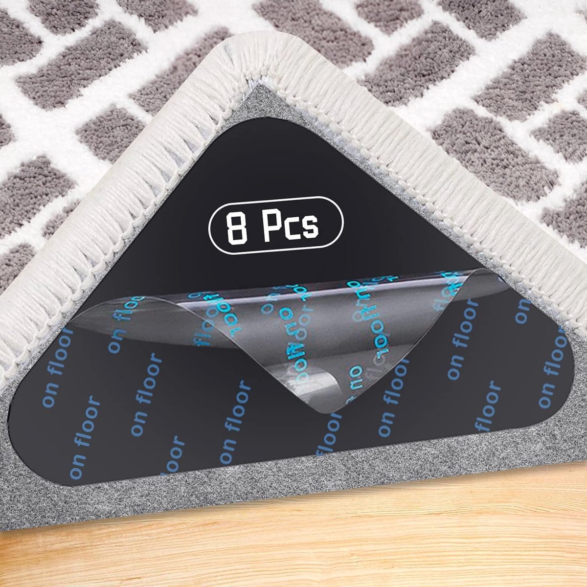 Antislipmat voor tapijt, 8 stuks, wasbare en herbruikbare antislip onderlegger, antislip pads van hoogwaardige materialen ter voorkoming van wegglijden van het tapijt