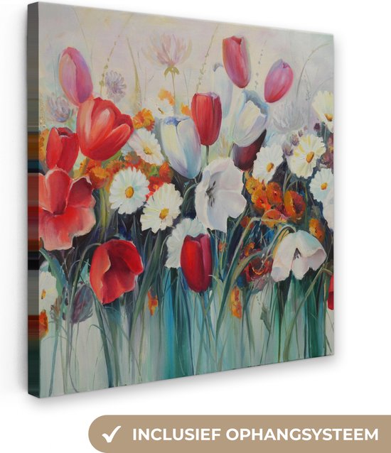 Toile - Peinture - Huile - Fleurs - Nature - 90x90 cm - Décoration - Intérieur