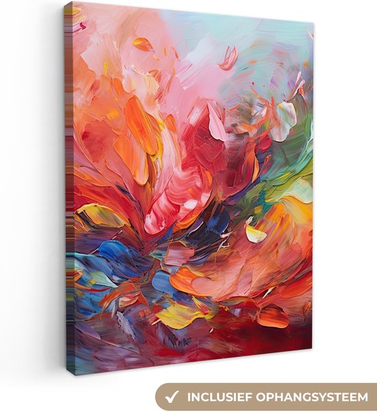 Canvas schilderij 90x120 cm - Wanddecoratie Olieverf - Kunst - Abstract - Kleurrijk - Muurdecoratie woonkamer - Slaapkamer decoratie - Kamer accessoires - Schilderijen