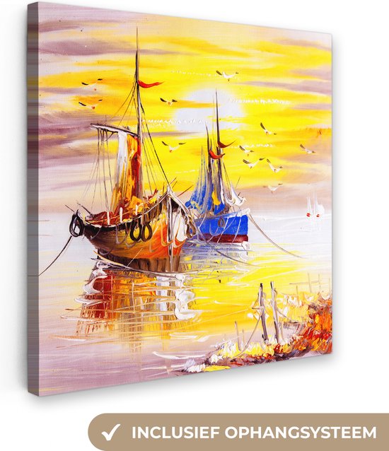 Toile - Peinture - Bateau - Water - Peinture à l'huile - Décoration murale - 90x90 cm - Peintures sur toile - Décoration murale