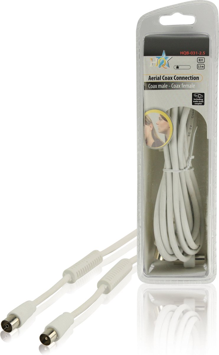 HQ HQB-031-2.5 coax-kabel 3C-2V 2,5 m Coax Male Coax Female Wit