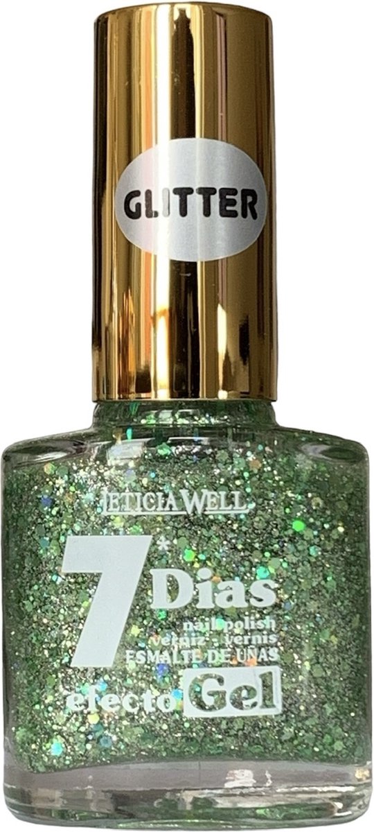 Goedkoopste Leticia Well - Nagellak - Transparant met groen en multi gekleurde grote, kleine en mini glitters - 1 flesje met 13 ml inhoud - Nummer 329