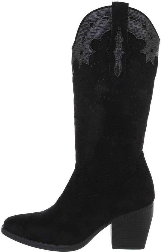 ZoeZo Design - laarzen - kuit laarzen - western laarzen - cowboylaarzen - halflange laarzen - suedine - zwart - maat 38 - hakhoogte 6 cm