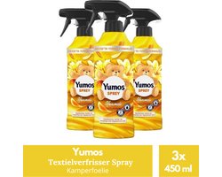 Yumos Textielverfrisser Kamperfoelie textielspray verwijdert geuren en laat een frisse geur achter - 3x 450ml
