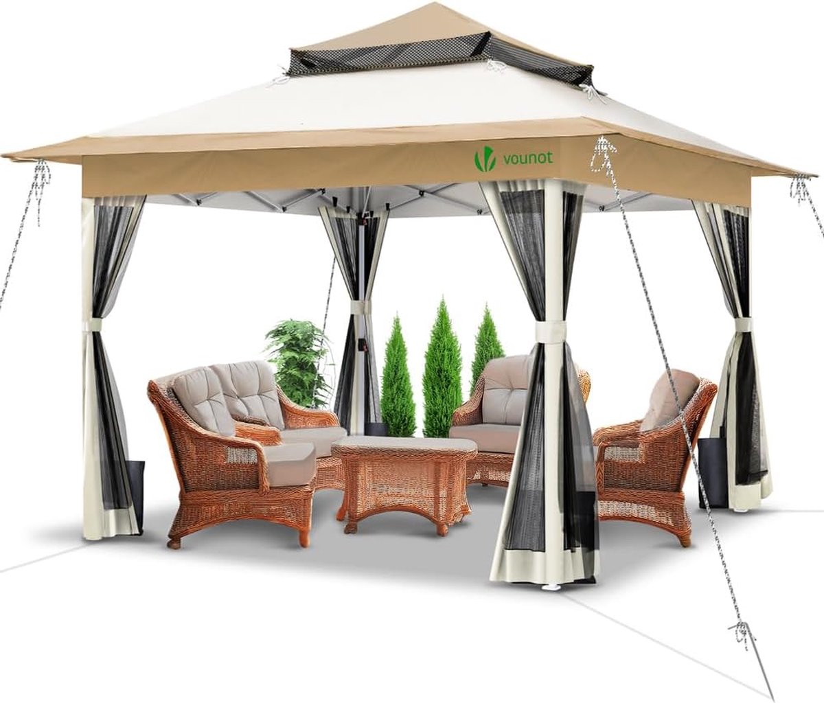 VOUNOT 36 m x 36 m Pop-Up Tuinhuisje met Gaaszijden Snelle Montage Opvouwbare Tuinshelter