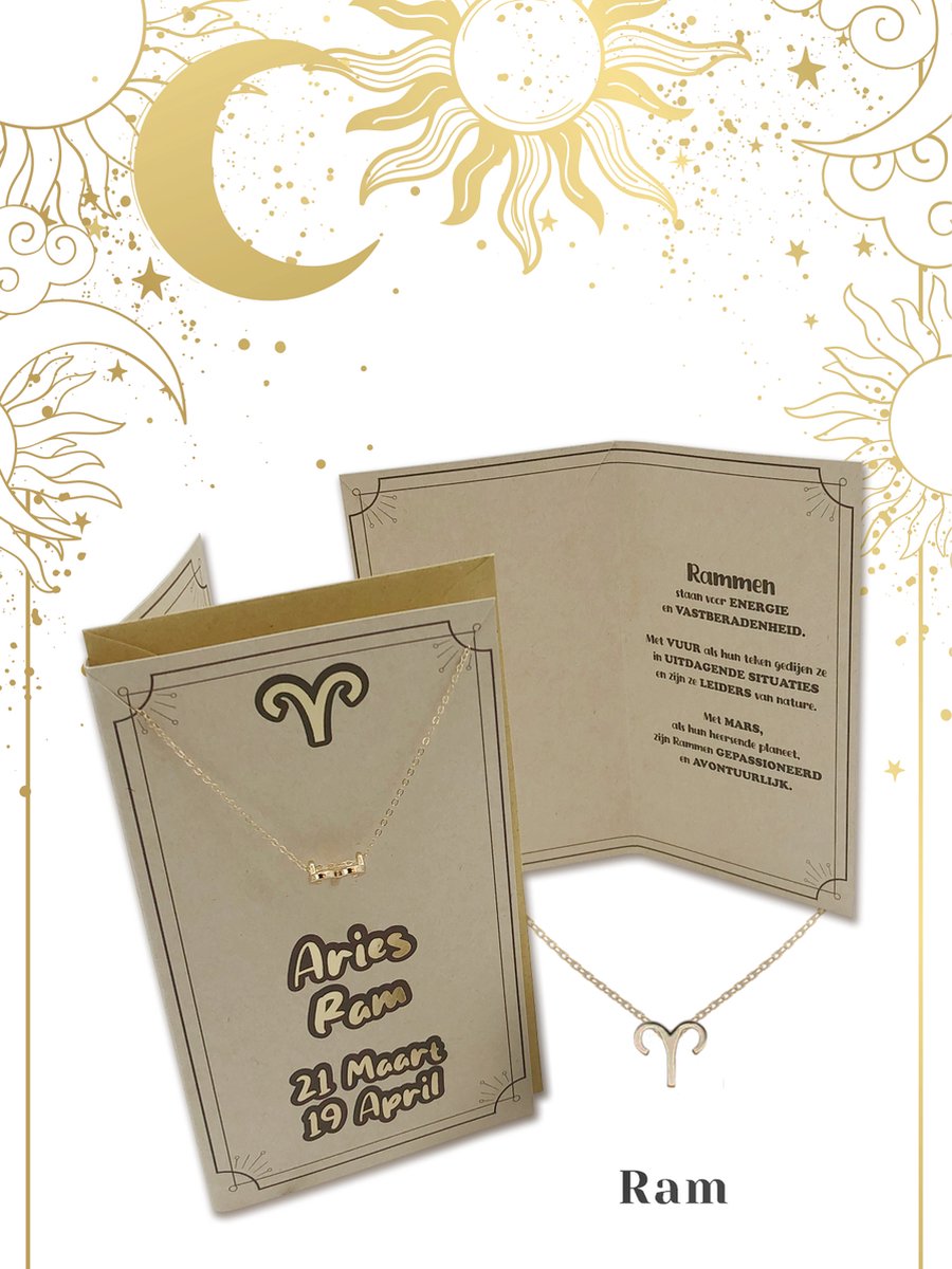 My Aura - Ram Aries - Sterrenbeeld - Horoscoop kaart - met Ketting - Zodiac sieraden - wenskaart met envelop - Nederlands
