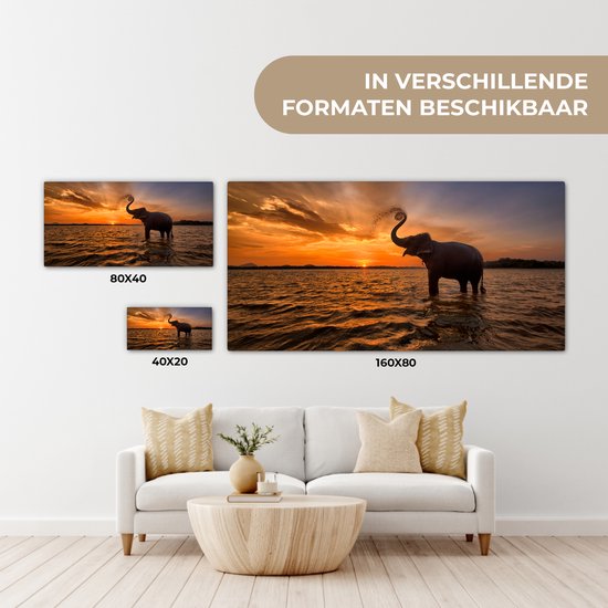 Toile - Éléphant - Coucher de soleil - Water - Décoration murale - 40x20 cm - Peintures sur toile - Toile canvas