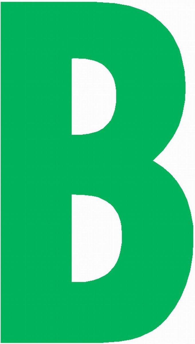 Lettersticker B 10x5cm, GROEN plakletter, huisnummer toevoeging, magazijnen, showrooms, tuincentra