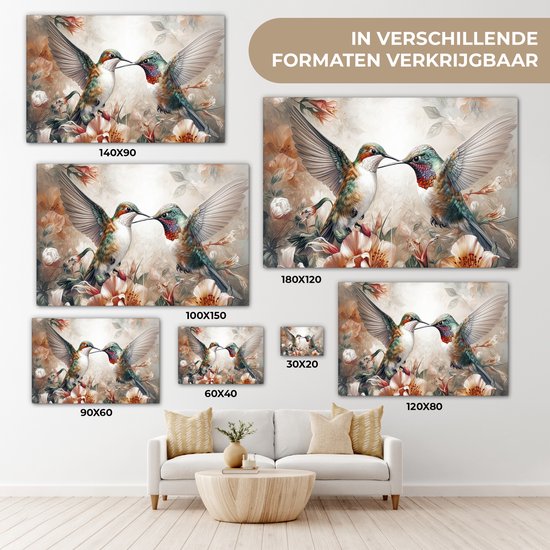 Tableau sur toile Colibri - Vogels - Fleurs - Nature - 90x60 cm - Décoration murale