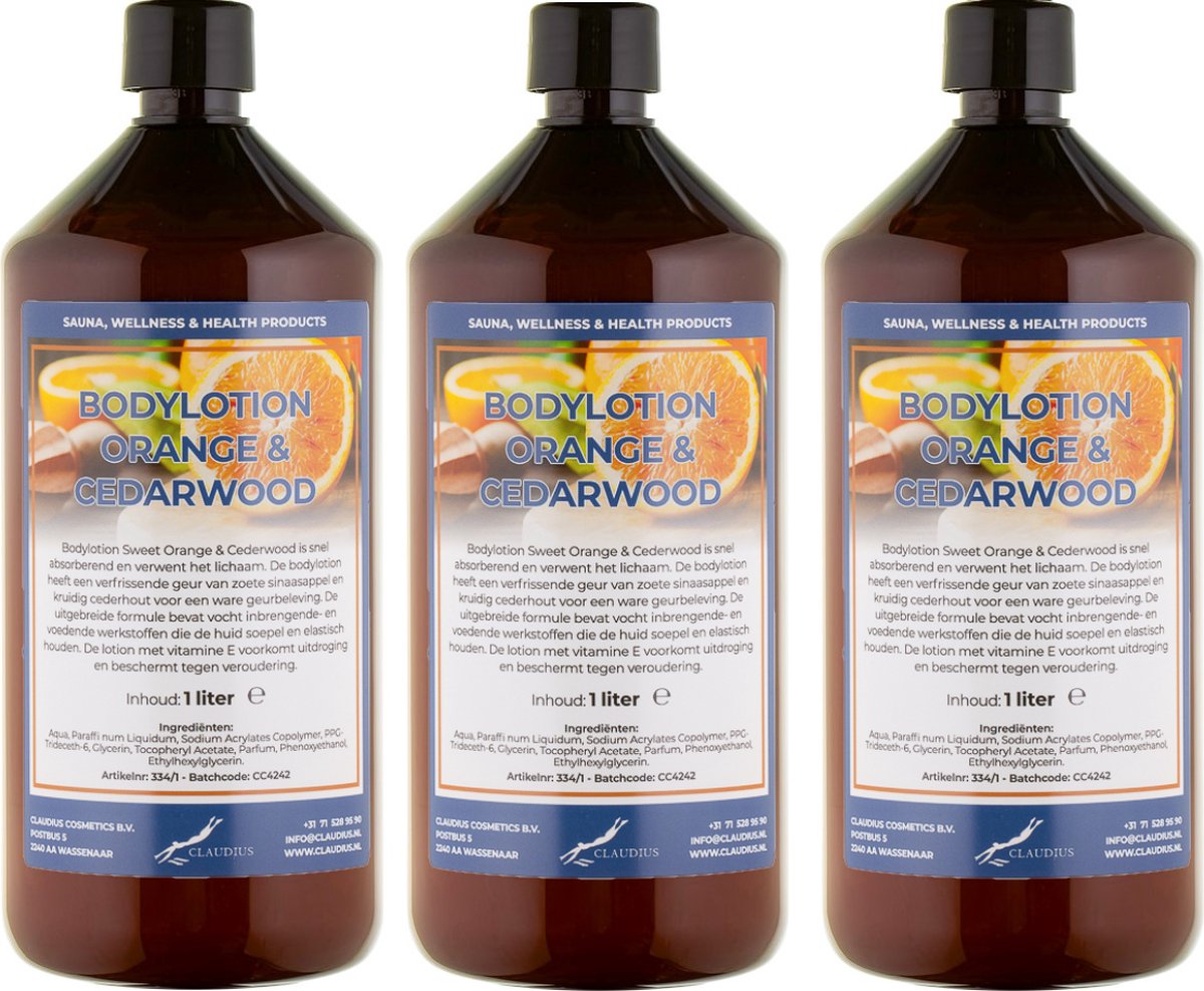 Bodylotion Sweet Orange & Cedarwood 1 Liter- set van 3 stuks