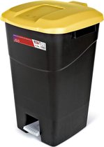Afvalbak met pedaal - 60 liter - zwarte bodem - geel deksel - kunststof