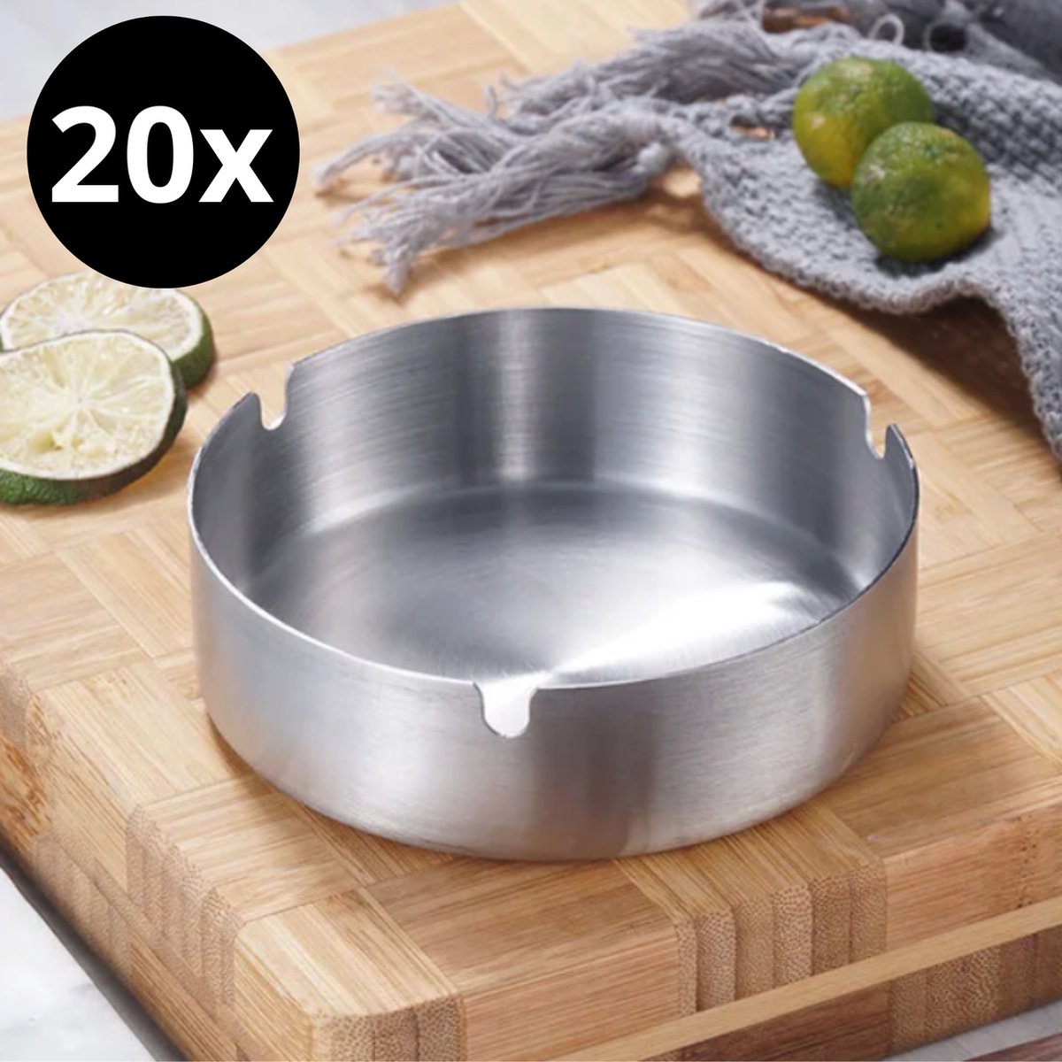 Goedkoopste RVS asbak 20-pack - Stevige duurzame horeca asbak - Metalen asbak - 10 centimeter diameter - Set van 20 asbakken