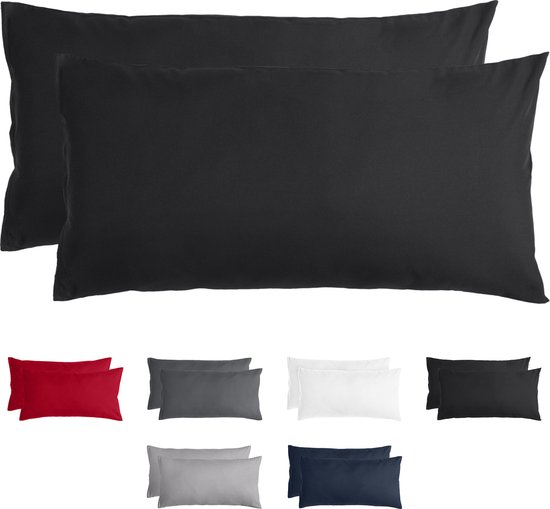 Komfortec Set de 2 Taies d'Oreiller Premium Taies d'oreiller cm - Housse de Coussin Super Douce - 100% - Polyester Brossé - 120g/m² - Zwart