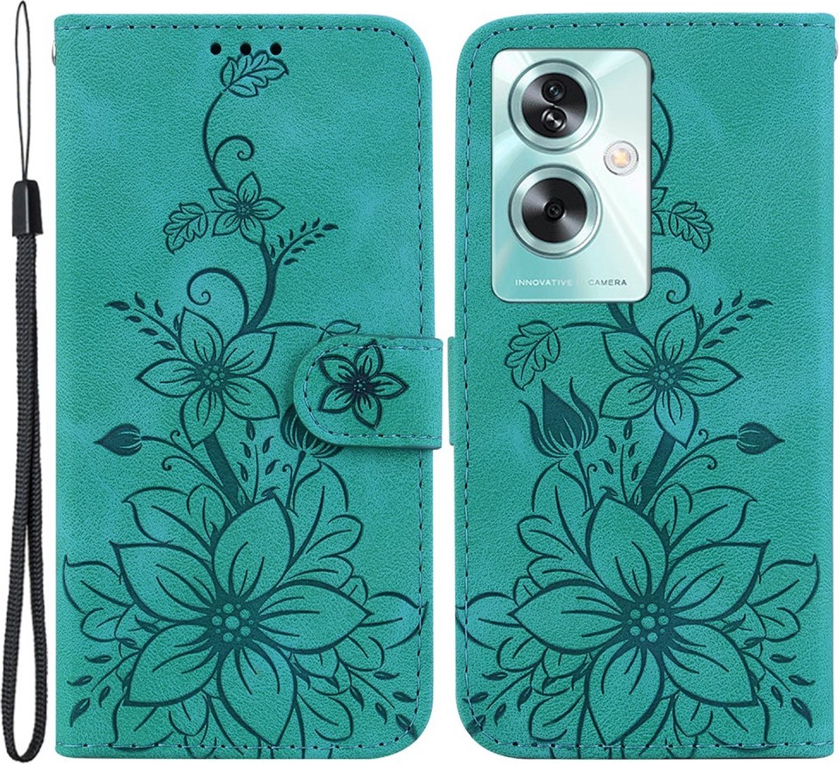 Coverup Hoesje - Geschikt voor OPPO A79 5G Hoesje - Coverup Bloemen Book Case - Groen