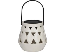 Arti Casa Solar Lantaarn Keramiek - Tuinverlichting op Zonne Energie - Tafel Lamp met Warm Wit Licht - Solar Lamp met Brandtijd tot 8 uur - IP44 Waterdicht - 10 x 11 cm - Wit