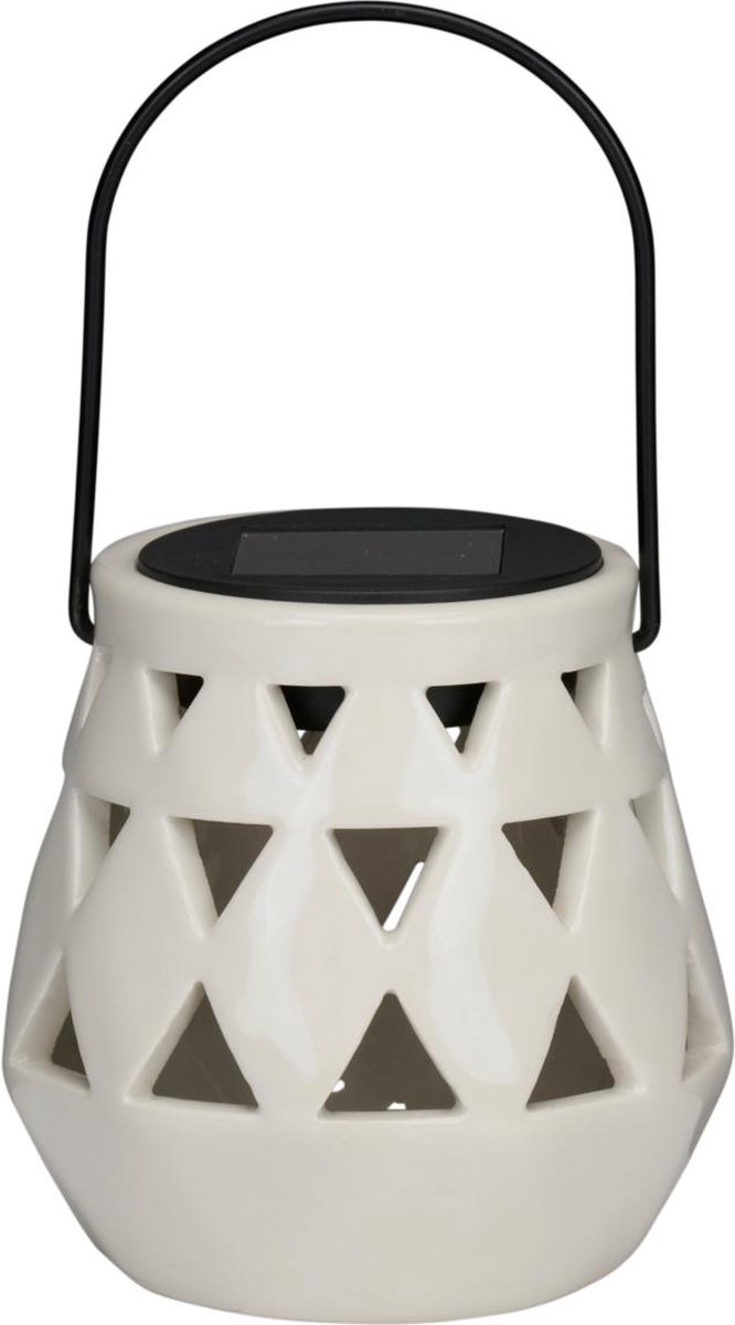 Arti Casa Solar Lantaarn Keramiek - Tuinverlichting op Zonne Energie - Tafel Lamp met Warm Wit Licht - Solar Lamp met Brandtijd tot 8 uur - IP44 Waterdicht - 10 x 11 cm - Wit