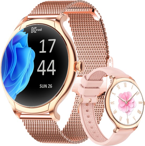 Kiraal Graceful - Smartwatch Dames - Stappenteller - Full Screen - Fitness Tracker - Activity Tracker - Smartwatch Android & IOS - Roze