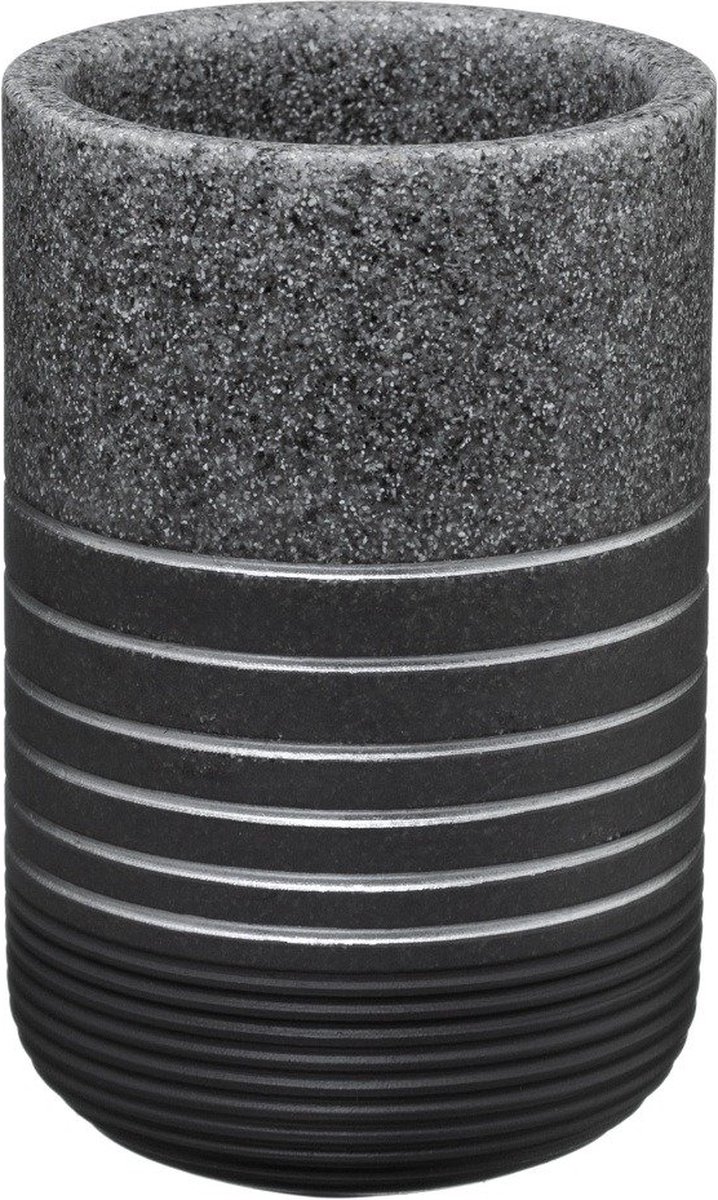Mok en tandenborstelhouder gemaakt van polyresin, Silver collectie, grijs - 5five Simple Smart