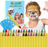 URAQT schmink voor kinderen, 36 kleuren schminkkrijtjes met 30 stuks schildersjablonen