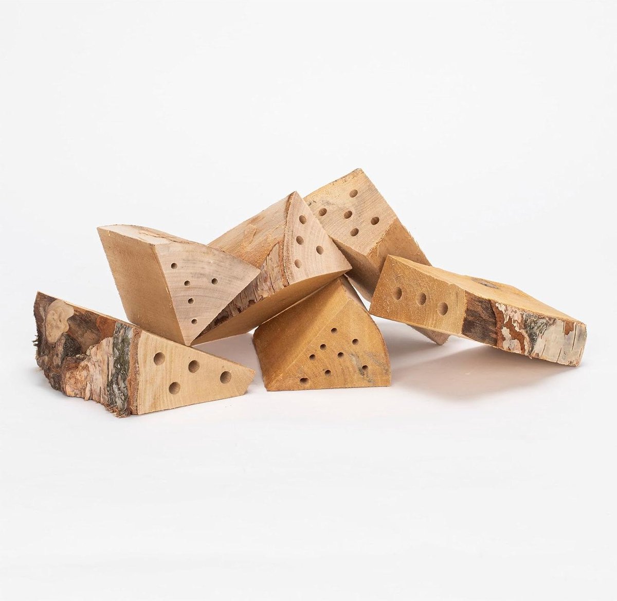 Nesthout navulverpakking 6 stuks Insectenhotel vulmateriaal voor bijenhotels Houten insectenhuisjes nestelen Houten blok met verschillende gaten als nesthulp voor wilde bijen insectenhotel