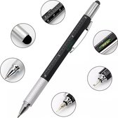 Multifunctionele 6-In-1 Multitool Pen I Stylus, Waterpas, Liniaal, Pen, Platte-en-Kruiskopschroevendraaier I Zwart