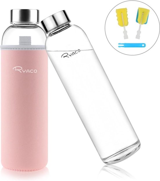 Ryaco Classic Glazen drinkfles, draagbaar, 500 ml, BPA-vrij, voor onderweg, spor Ryaco Classic Glazen drinkfles, draagbaar, 500 ml, BPA-vrij, voor onderweg, spor