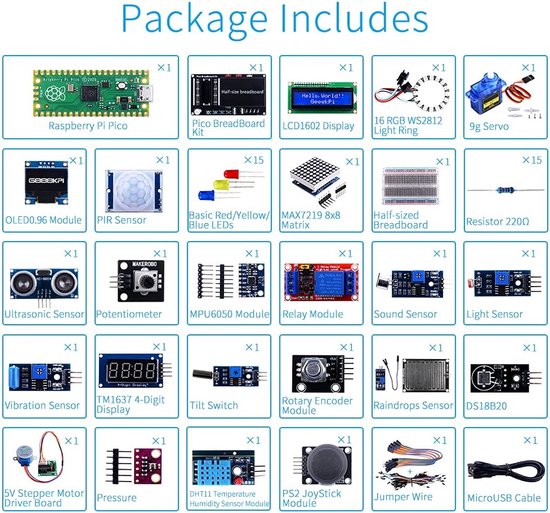 GeeekPi Raspberry Pi Pico MicroPython Programmerings Sensor Kit: Leer ...