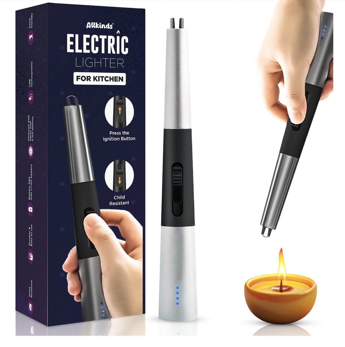Goedkoopste Allkinds Lange Plasma Aansteker - Vlamloos, Keuken, Kaars, BBQ, Openhaard - Vuurwerk aansteker, Elektrische aansteker - USB oplaadbaar
