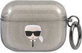 Karl Lagerfeld, Hoogwaardig TPU-hoesje voor Airpods Pro Glitter Chic, Zwart / Zilveren