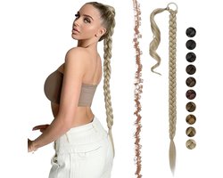 Paardenstaart Extensions met Haarelastiek, 75 cm Lange Ponytail Extensions Gevlochten Haarstukje Synthetische Haarverlenging Paardenstaarten Extensie voor Dames Vrouwen, As Blond