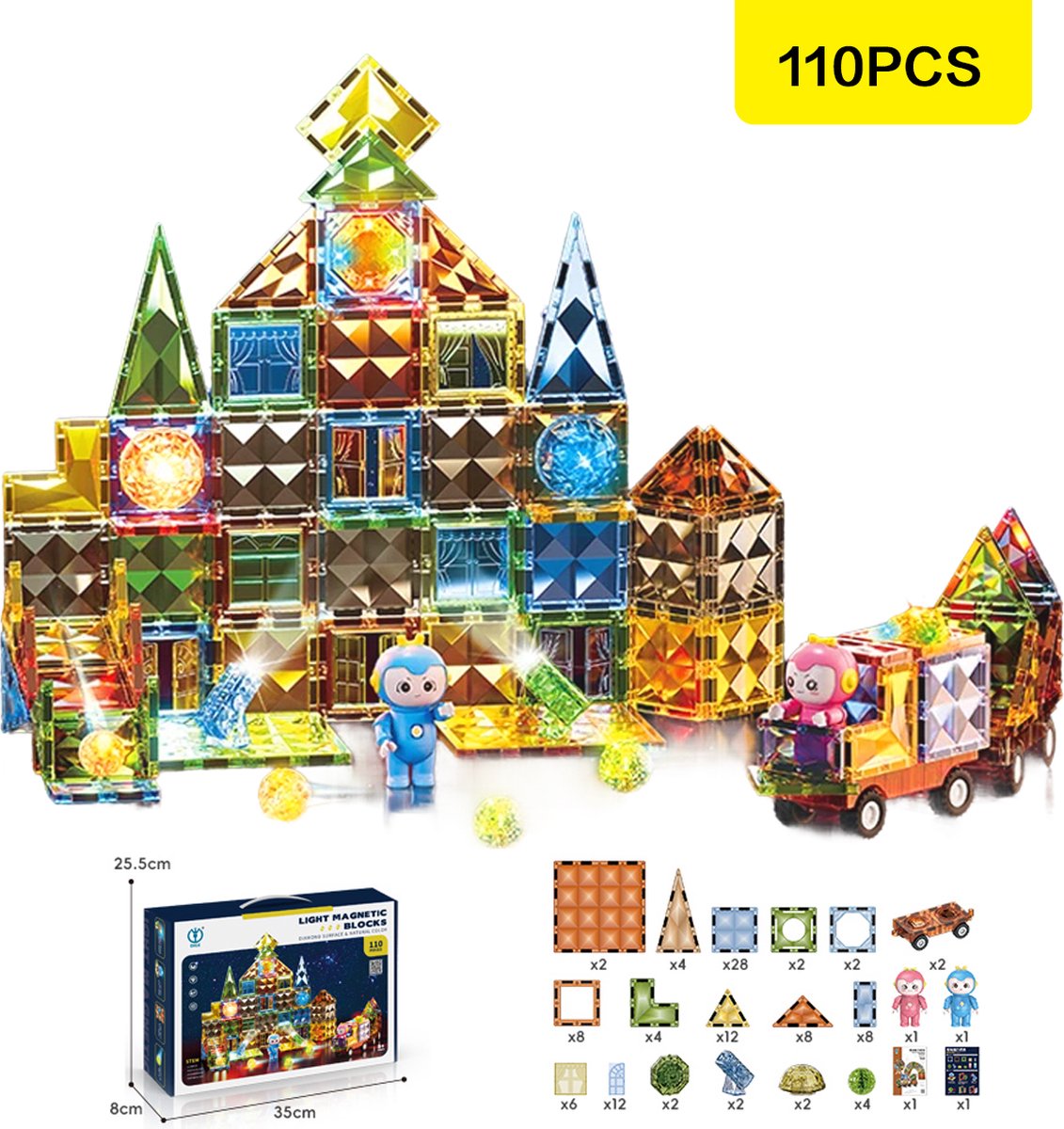 Magnetic Tiles - Trein Set - Magnetisch Speelgoed - 110 Stuks Magnetische Tegels Educatief Constructie Montessori Bouwstenen Bouwblokken Magna Wereld Kinderen Voor 3 4 5 6 7 8 Jaar Olvy