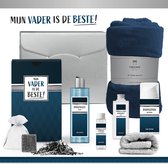 Geschenkset ''Mijn Vader Is De Beste!" - 7 Producten - 1175 Gram - Triomf Cosmetica | Cadeau Man Verjaardag Jarig Vaderdag Cadeau Pakket Deluxe Wellness Gift Set Man Bedankt liefste vader Allerbeste Papa Nummer 1 Verjaardagscadeau Blauw Zilver