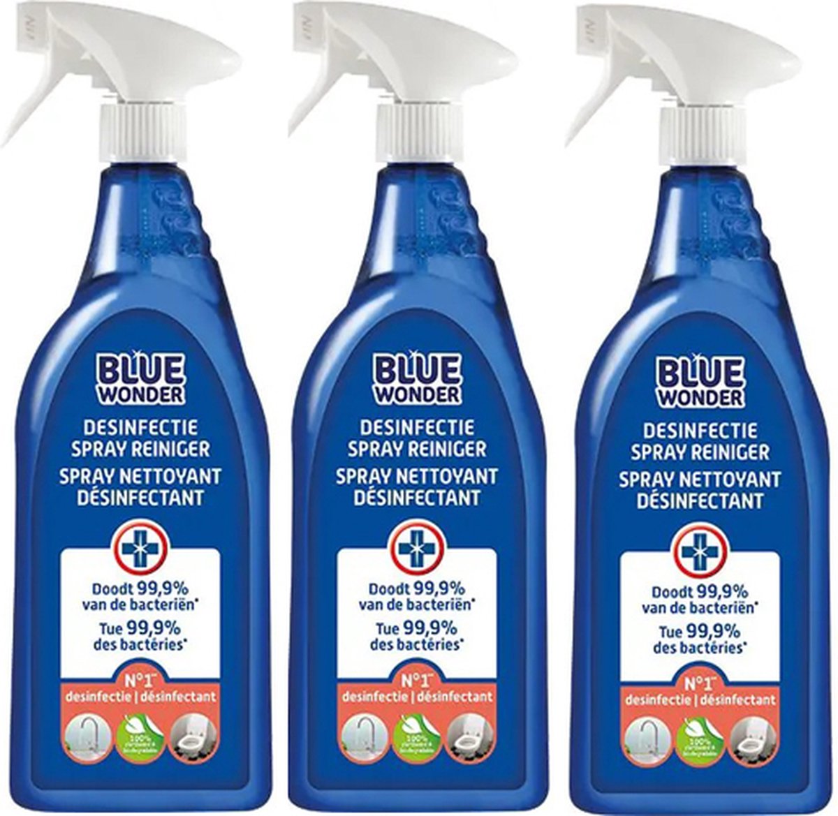 Blue Wonder Desinfectie Spray Reiniger 3-pack met KD spons