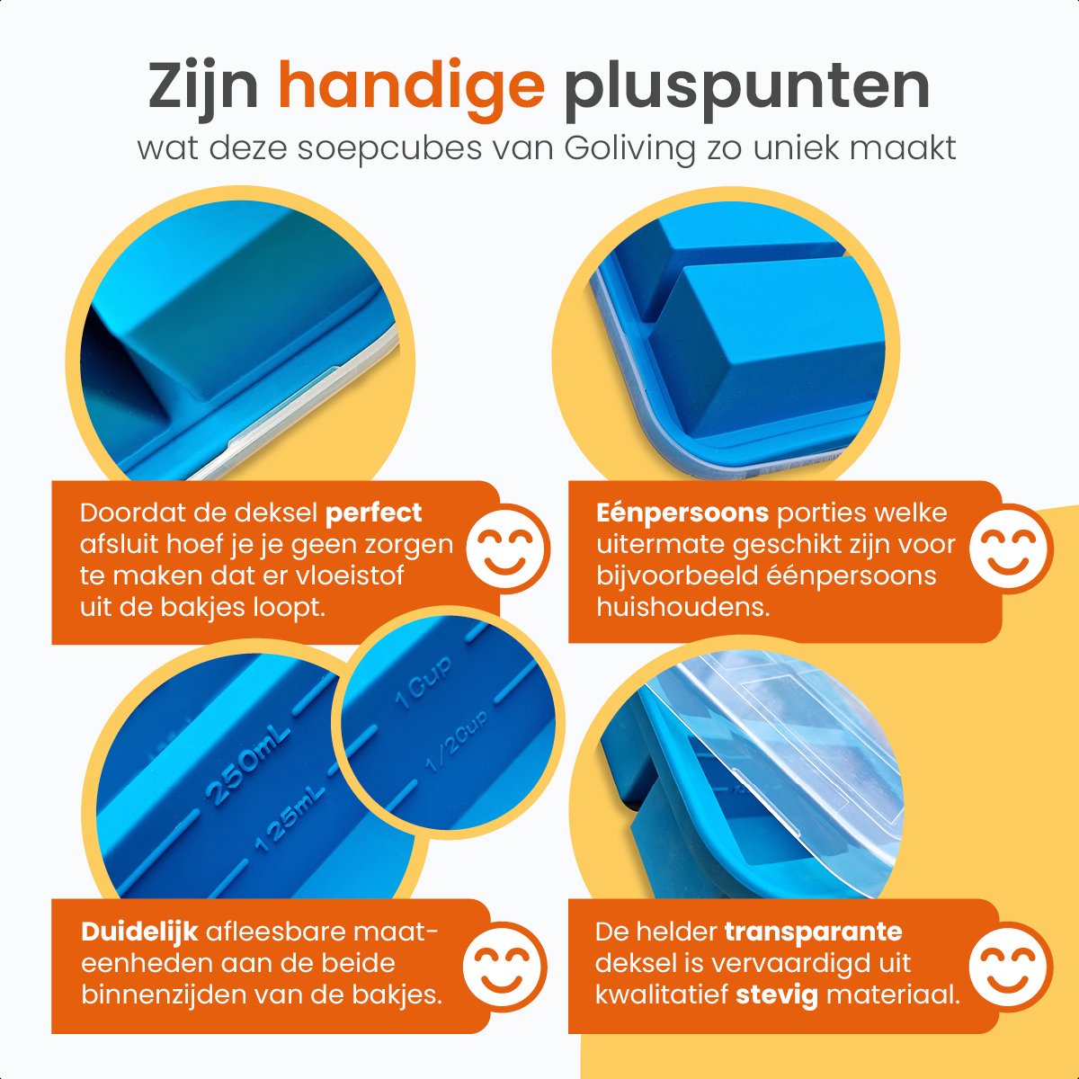 Set van 2 siliconen diepvriesbakjes, 1 kop/250 ml soep
