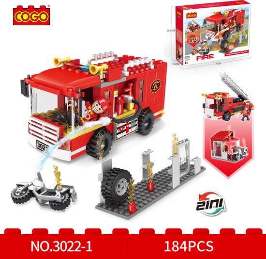 Cogo 3022 City - Voiture des Pompiers - 184 pièces - Compatible Lego City - Jeu de construction