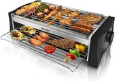 Elektrische grill tafelgrill elektrisch, elektrische grill voor balkon 2000W dubbellaags met lekbak, regelbare temperatuur, tafelgrill grillen voor 4-6 personen in huis