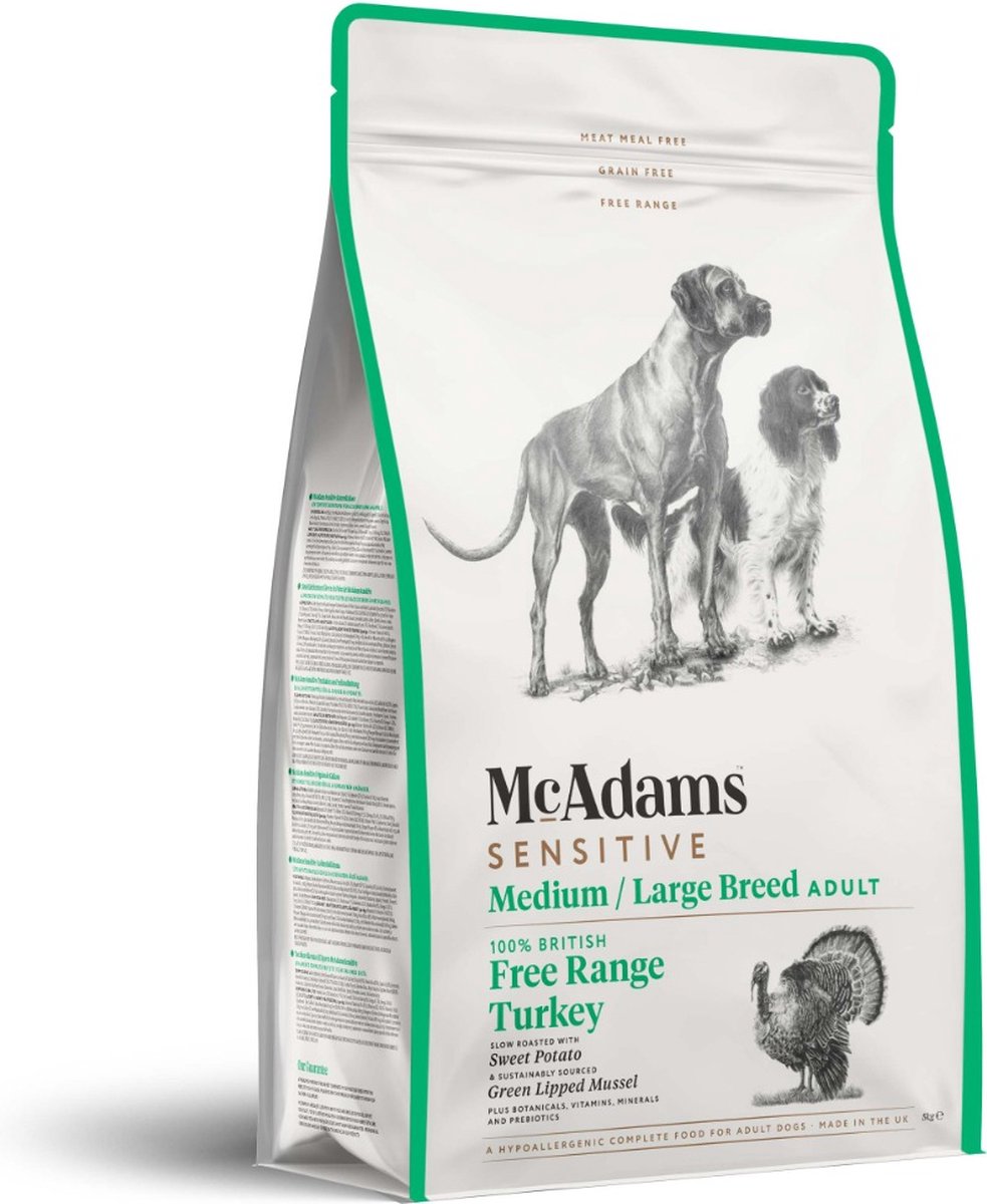McAdams McAdams Grainfree Dog Adult Sensitive Medium/Large Breed Free Range Turkey 2 kg - Hond