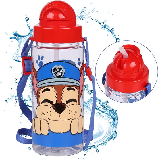 Foto: Paw patrol chase transparante plastic fles drinkfles met tuit aan riem 500 ml