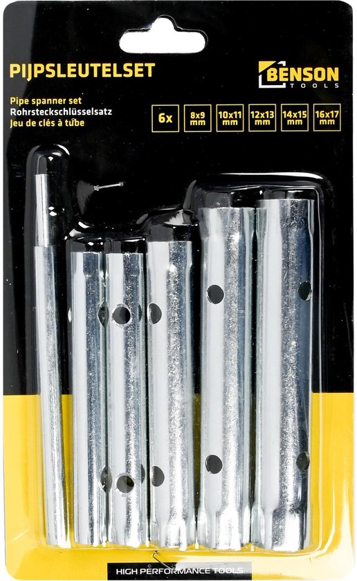 Benson Pijpsleutel set - Verzinkt staal - 8 t/m 17 mm - 5-delig - Inclusief wringijzer