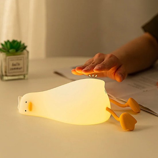 Nachtlampje - liggende eend - warmwit licht - dimbaar- oplaadbaar - 3 standen - kinderlamp - nachtlamp - telefoonhouder - led lamp - siliconen - tafellamp - verlichting - kinderkamer