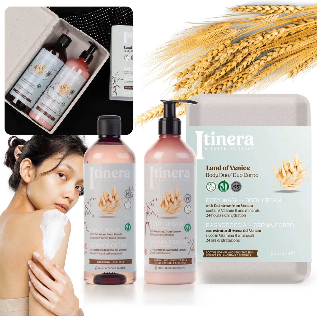 Goedkoopste ITINERA Geschenkset Kalmerende Body Wash Body Lotion met Veneto Haver 2x370ml