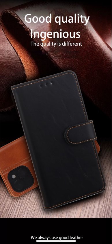 Elite Bookcase Adapté pour : Coque iPhone 15 - Porte-cartes - Portefeuille - Simili cuir - Rose