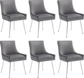 Sweiko 6-delige Eetkamerstoel met verticale strepen, gestoffeerde fauteuil, Metalen beenstoel met metalen handvat, Moderne stoel, Slaapkamer woonkamer stoel, Grijs