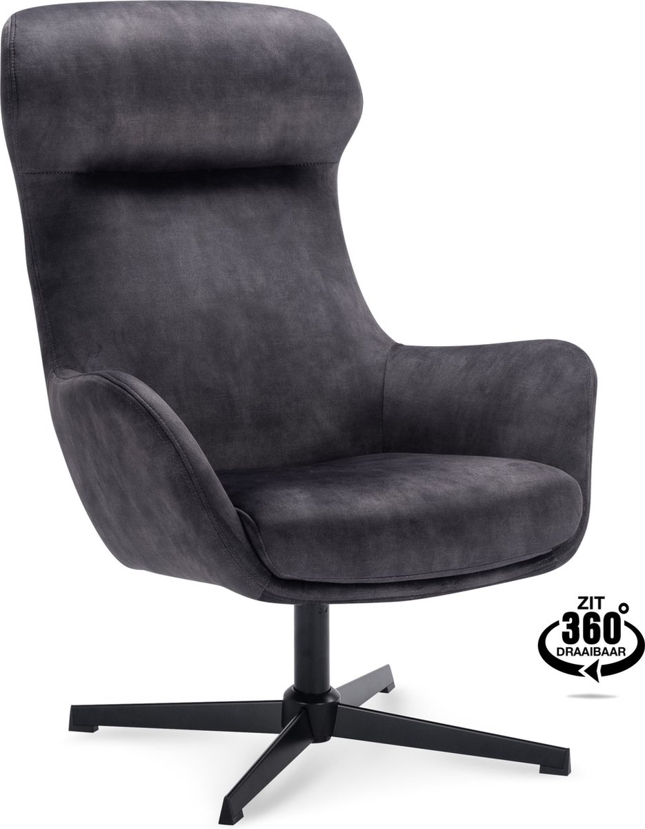 Icon Living - Fauteuil Venna - Velours Adore Anthracite - Draaivoet Zwart