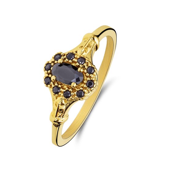 Lucardi Dames Stalen goldplated vintage ring zwart bewerkt - Ring - Staal - Goudkleurig