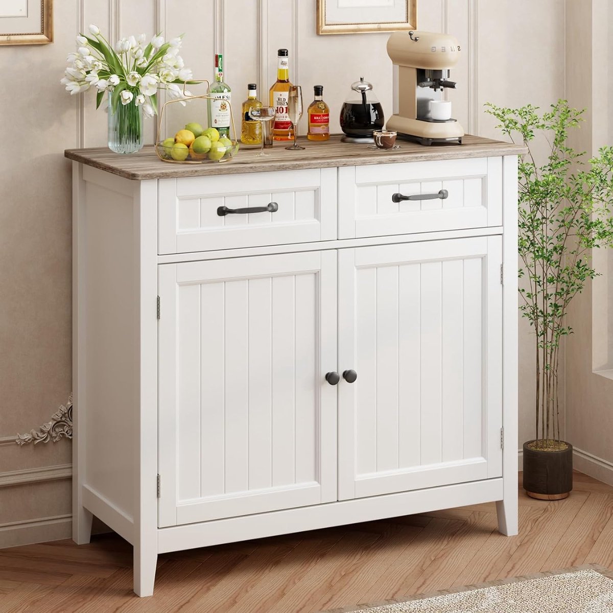Bealife AP30 Keukenkast - Ladekast met 2 Laden en 2 Deuren - Dressoir Keukenbuffet met Werkbladen voor Keuken, Woonkamer, Hal en Eetkamer-90x40x81cm -Grijs
