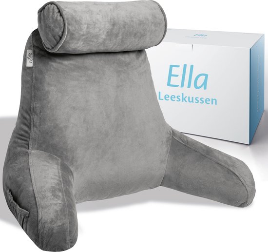 Ella® Leeskussen met Nekrol - Relax Kussen - Zitkussen - Onderrug Ondersteuning - Fluweel Antraciet