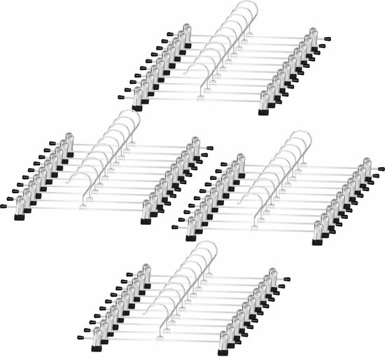 WEIDMAX Metal Trouser Hangers 11 Strong Chrome Rack Clothes Hangers with Adjustable Clips, Space Saving Pants Hanger Garment Hangers for Trousers