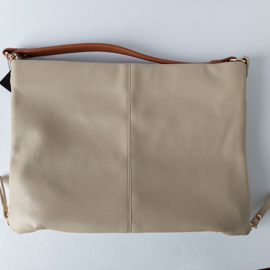 GUILIANO shopper/handtas groter te maken door een speciale rits aan de zijkanten! - creme/bruin - leather look - soepel - rits afsluitbaar